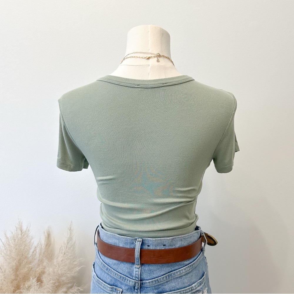 Zara Light Green Short Sleeve Crop Top - Picture 5 of 8